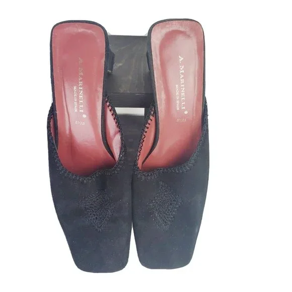 Vintage A. Marinelli Women's Black Suede Crochet Slip On Mules Size 8.5M NICE! - Picture 2 of 5